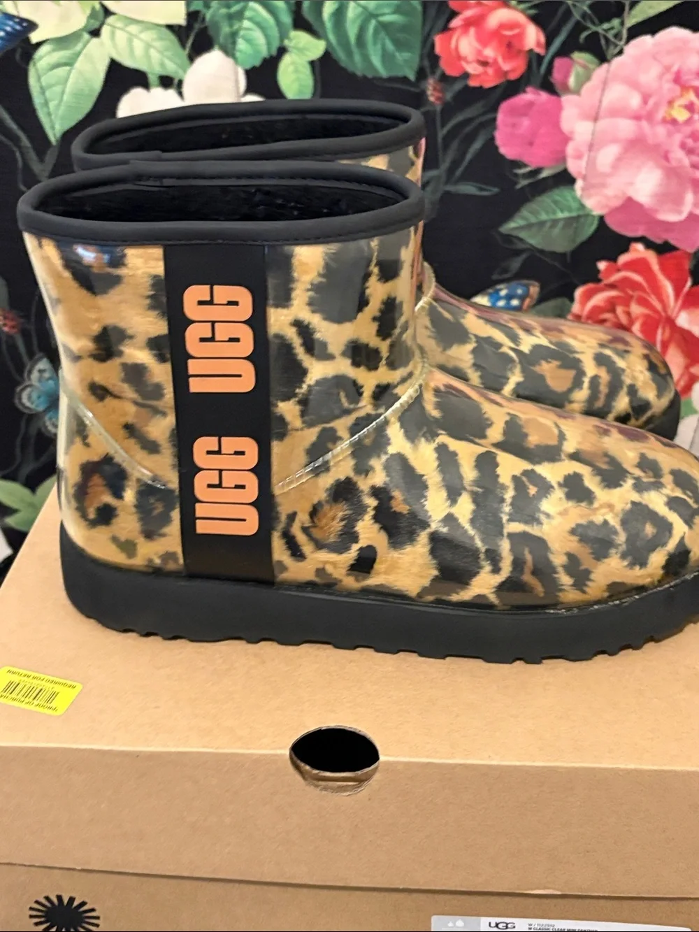 UGG Leopard-Print Short Rain Boots - Gold, Black, Tan